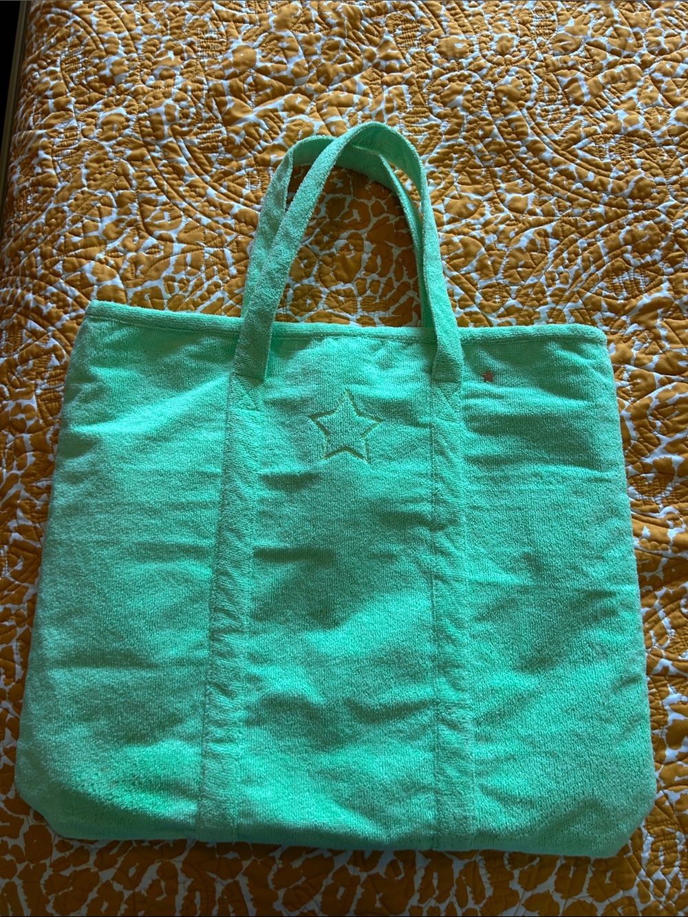Jocelyn Terry Cloth Star Tote Bag in Lime/Mint Green